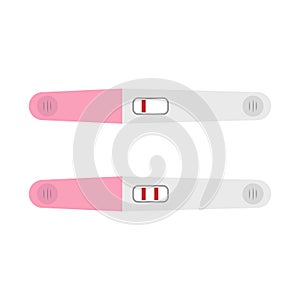 Pregnancy test, positive and negative result. Vector drawing.