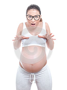 Pregnancy woman over white