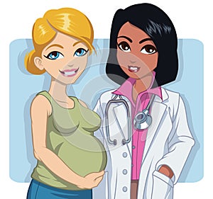 Pregnant blonde woman with doctor