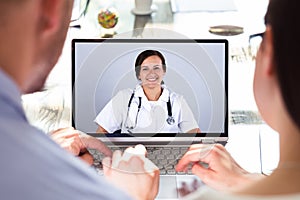 Pregnant Couple In Online Video Conference Call