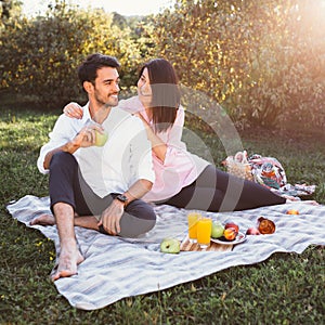 Pregnant couple on picnic