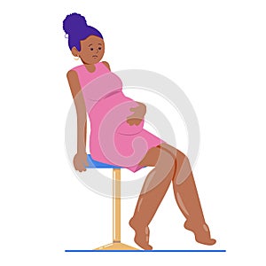Pregnant dark-skinned woman with swollen legs. Swollen ankles and feet. Vector illustration.