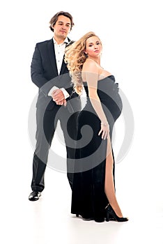Pregnant fashion woman and husband in gangsta style