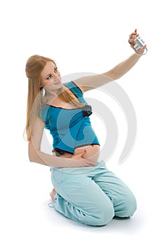 Pregnant female make selfportrait