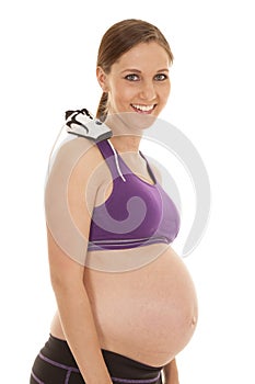 Pregnant fitness shoe on shoulder