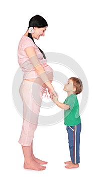 Pregnant girl with child face-to-face