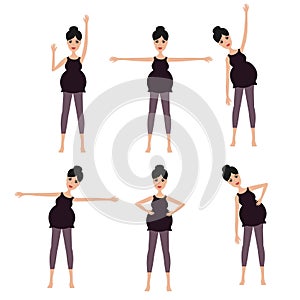 Pregnant girl doing complex of exercises