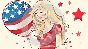 Pregnant girl with the Flag of America, the symbol of the country. Economy and politics and geopolitics of the country.