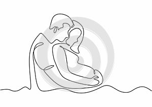 Pregnant girl and her husband. Couple family one continuous line drawing. Vector illustration simplicity design