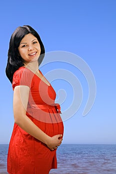 Pregnant girl at the sea