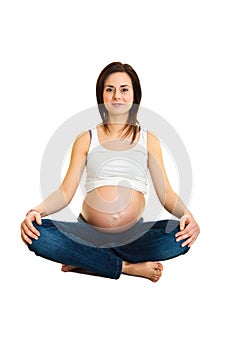 Pregnant girl on white