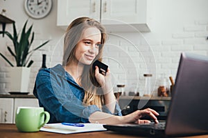 Pregnant girl works at home in self-isolation mode in quarantine and makes online purchases