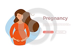 Pregnant happy young girl vector colorful cartoon illustration