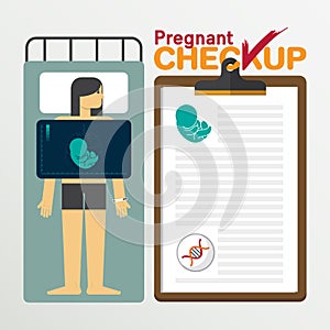 Pregnant infochart in flat design. Checkup clipboard. photo