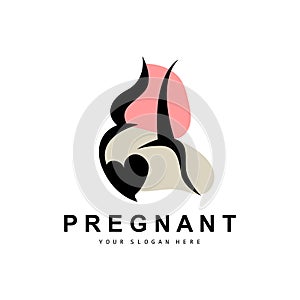 Pregnant Logo, Pregnant Mother Care Design, Vector Beauty Pregnant Mom and Baby, Icon Template Illustration