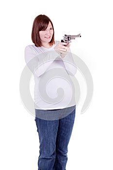 Pregnant Mother Aiming a Gun