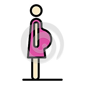 Pregnant mother side view icon color outline vector