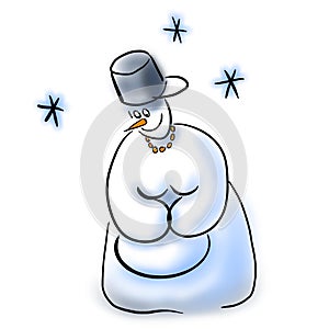 Pregnant snowwoman looks at her belly