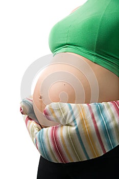 Pregnant stomach with mitts