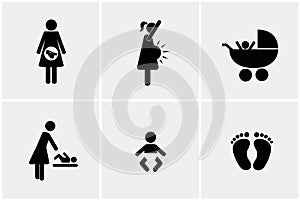 Pregnant woman and baby pictogram icon set