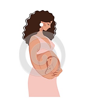 Pregnant woman with a baby in the uterus, anatomy of pregnancy, third trimester, preparation for childbirth. Vector flat