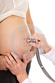 Pregnant woman being examine by doctor