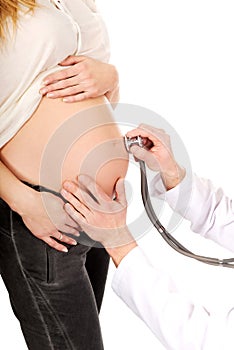 Pregnant woman being examine by doctor