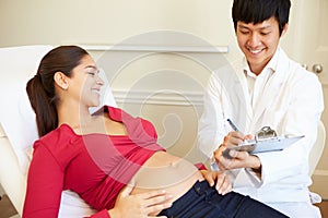 Pregnant Woman Being Given Ante Natal Check By Doctor