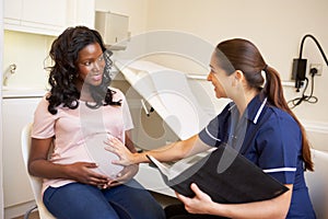 Pregnant Woman Being Given Ante Natal Check By Nurse