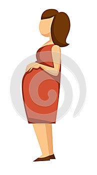 Pregnant woman with belly expecting baby isolated female character