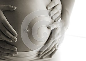 Pregnant woman belly exposed