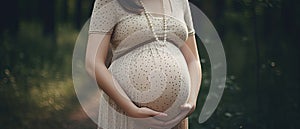 Pregnant woman belly . Pregnant woman holding hands around her belly . Pregnancy concept