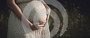 Pregnant woman belly . Pregnant woman holding hands around her belly . Pregnancy concept