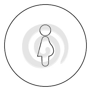 Pregnant woman black icon in circle outline