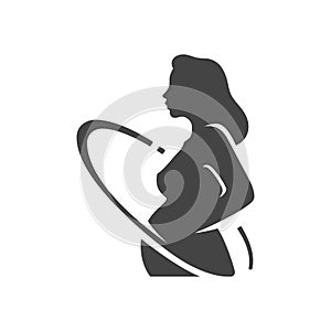 Pregnant woman black silhouette with hoop on belly medical fitness sport healthcare icon vector flat