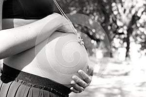 Pregnant woman, black and white