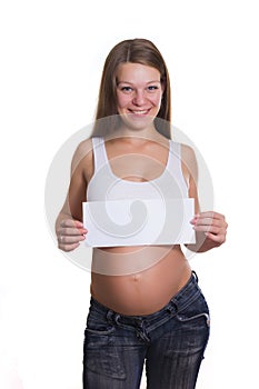 Pregnant woman with a blank form