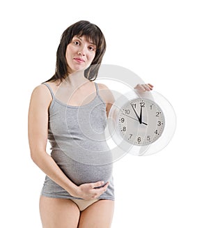 Pregnant woman with clock in hand