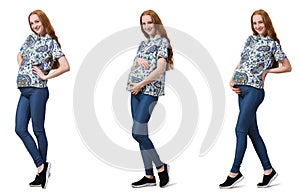 The pregnant woman in composite image isolated on white
