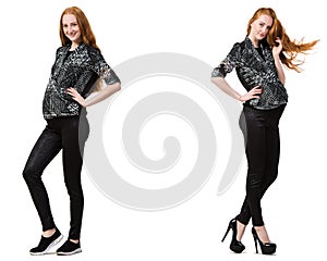 The pregnant woman in composite image isolated on white