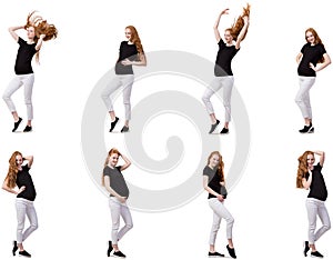 The pregnant woman in composite image on white