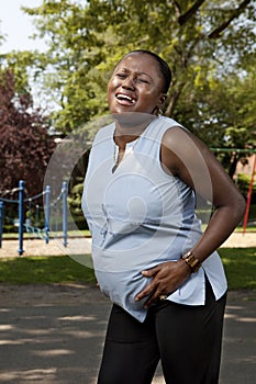 Pregnant woman with contraction pa photo