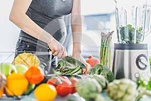 Pregnant woman cooking healthy food