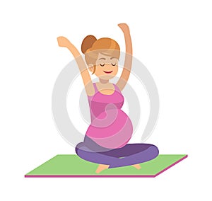 Pregnant woman doing exercises. Female fitness, yoga or pilates in sportswear on gymnastics carpet, health care and