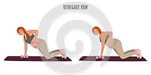 Pregnant woman doing renegade row exercise