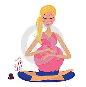 Pregnant woman doing yoga lotus position