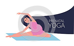 Pregnant woman doing yoga.Pregnancy health concept. Vector illustration