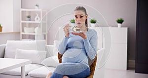 Pregnant Woman Eating Dessert Food