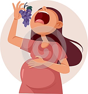 Pregnant Woman Eating Grapes Vector Cartoon Illustration