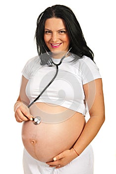 Pregnant woman examine her belly